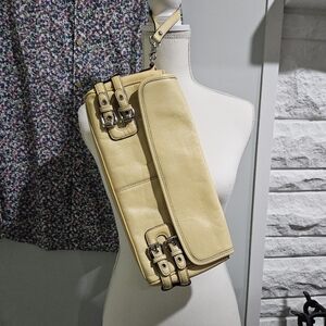 Franco Sarto Large Leather Clutch Wristlet Yellow Y2K Buckle Sides